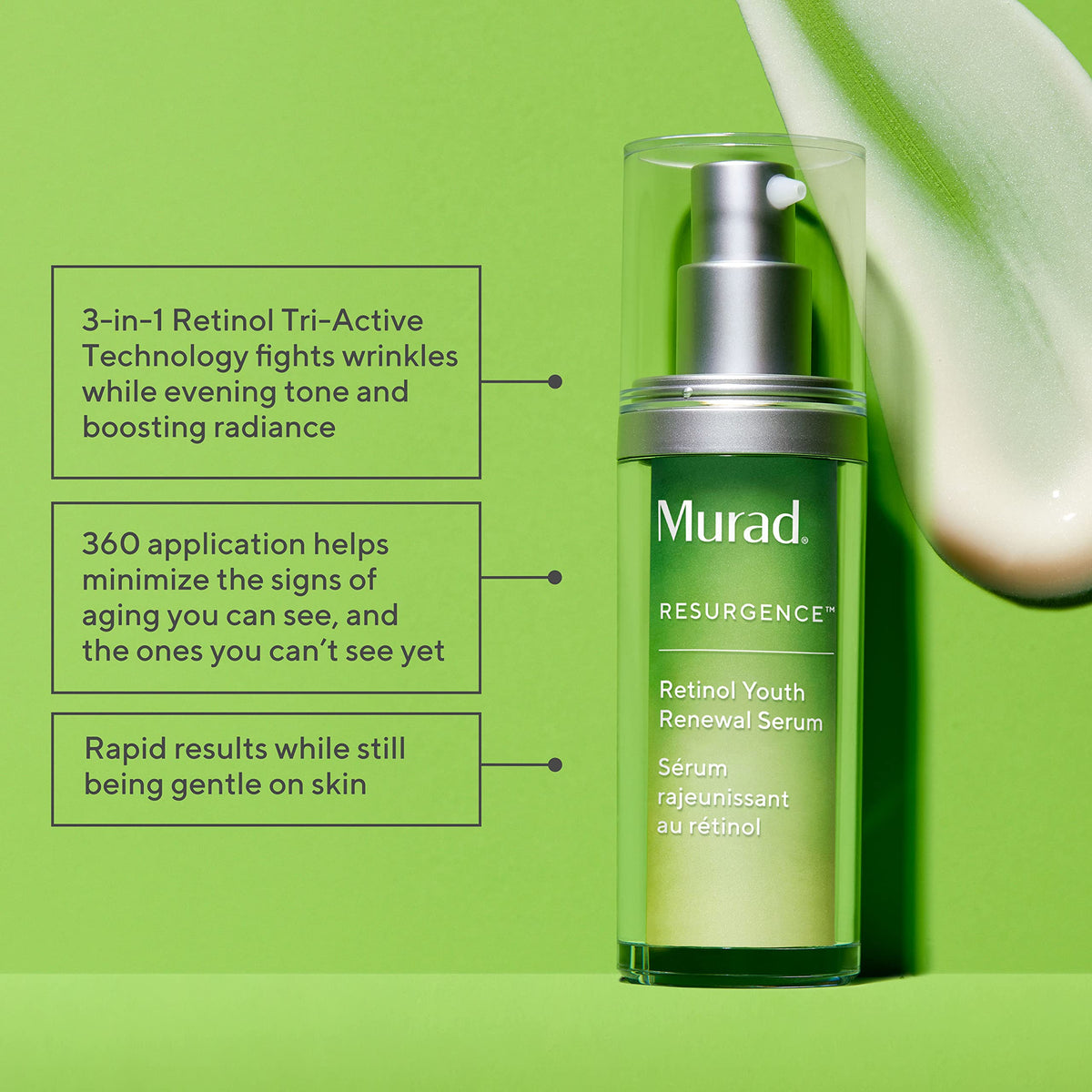 Murad retinol serum dropper dispensing a precise dose for controlled use