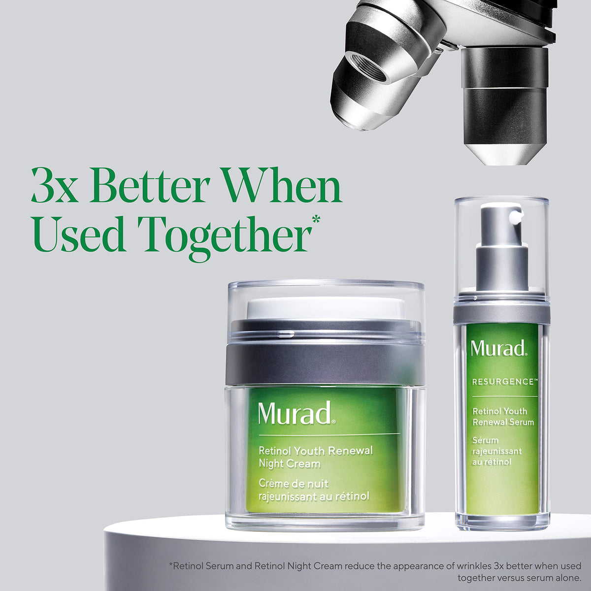 Murad ingredients arranged to highlight retinol tri-active technology benefits