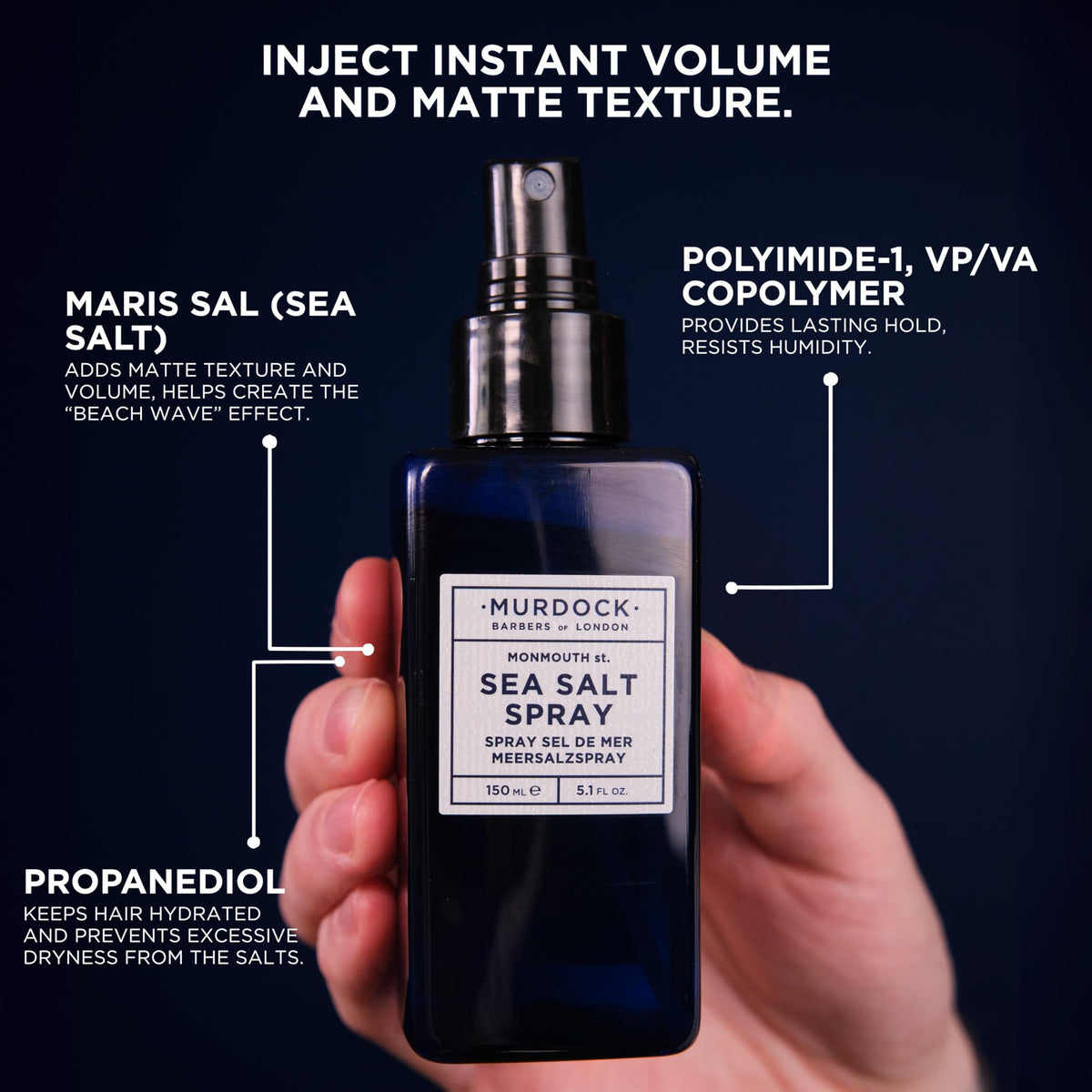 Murdock London bottle held in hand showing size and travel-friendly convenience