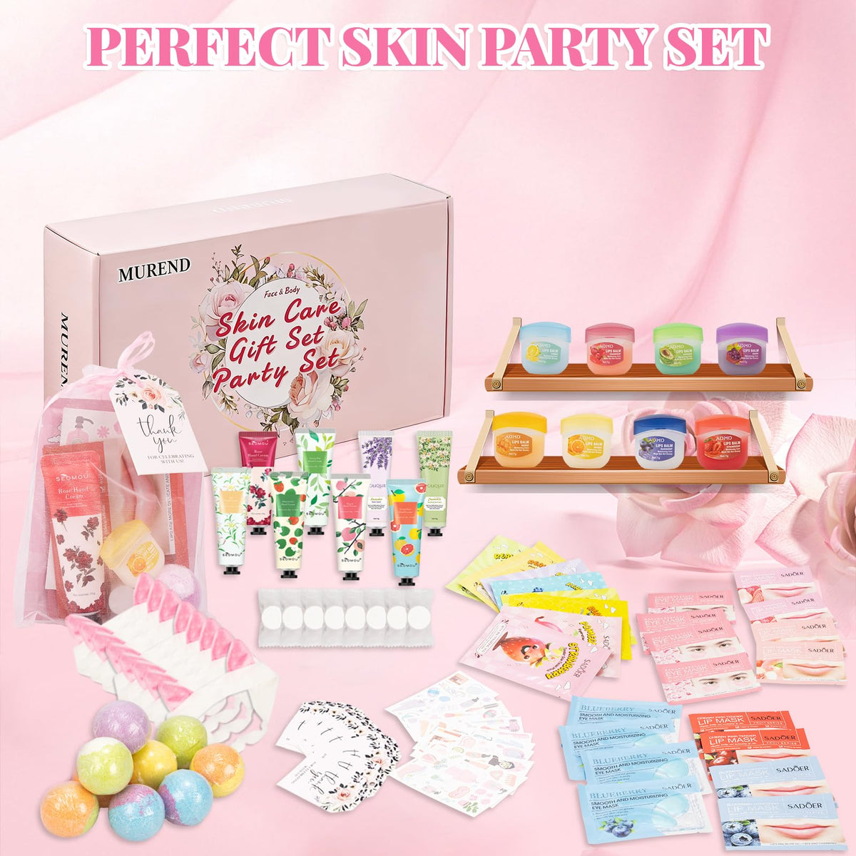 MUREND spa party setup with products in use showing group pampering benefit