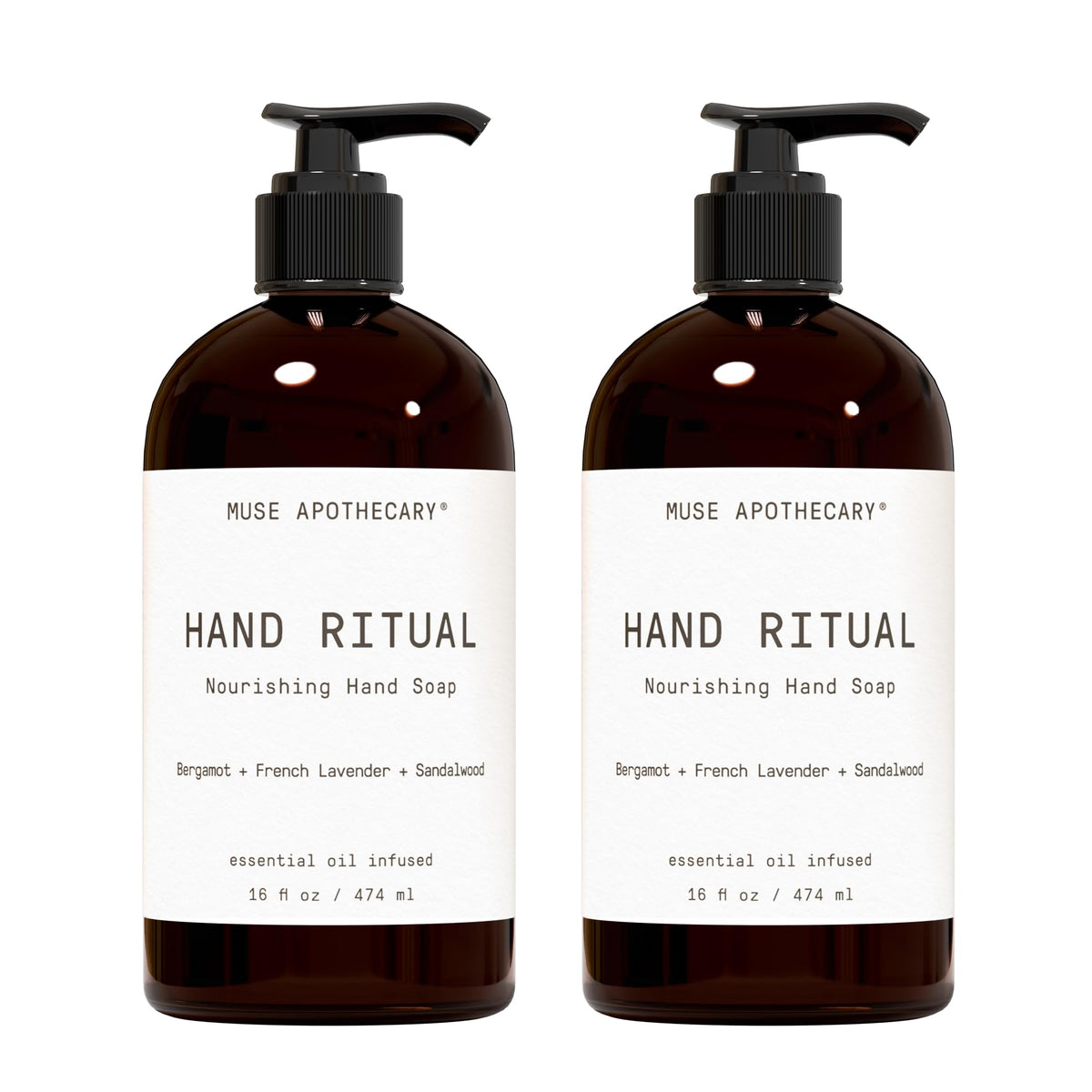 Muse Apothecary front packaging showing two 16 oz bottles and benefits