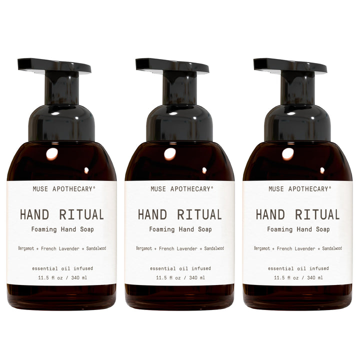 Muse Apothecary front packaging showing three bottles and scent trio benefit