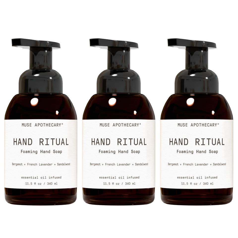 Muse Apothecary front packaging showing three bottles and scent trio benefit
