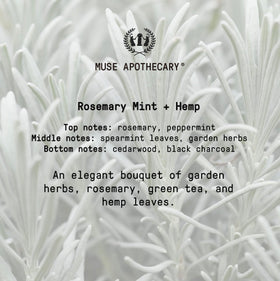 Muse Apothecary botanical trio rosemary mint hemp ingredients emphasizing natural aroma