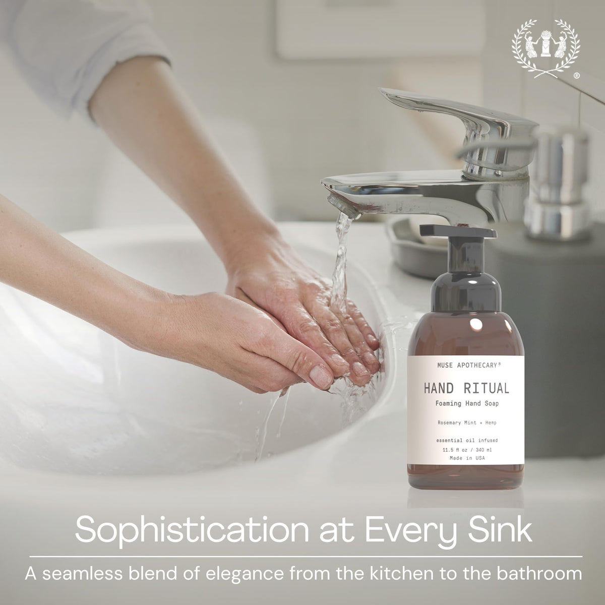 Muse Apothecary bottle at kitchen sink showing convenient everyday use