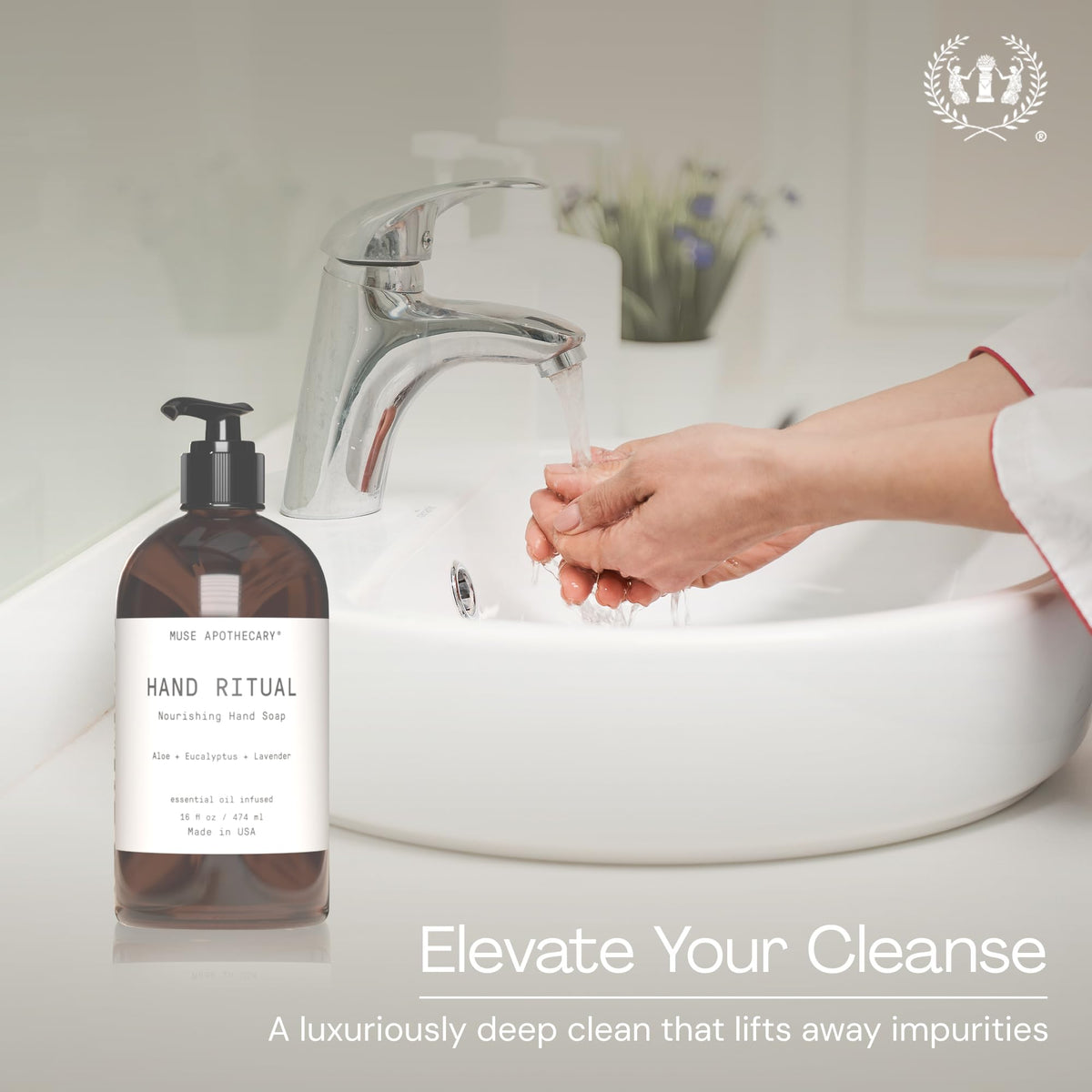 Muse Apothecary pump close-up demonstrating easy dispensing and controlled portion