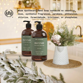 Muse Apothecary bottle styled on bathroom counter creating a calming ritual setting