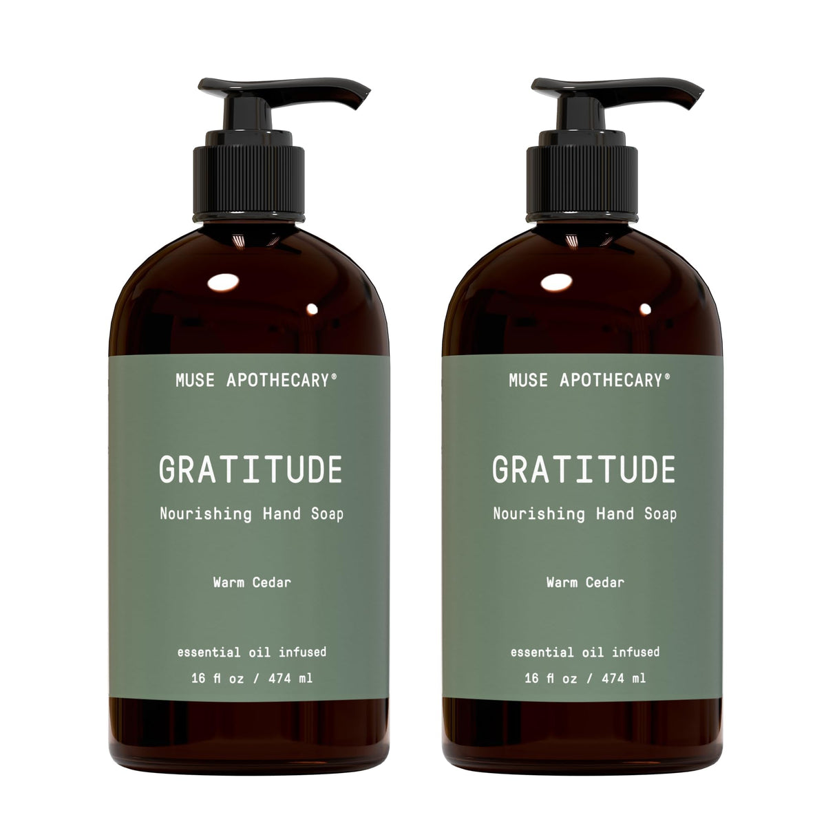 Muse Apothecary bottle front packaging showing Warm Cedar scent and elegant label