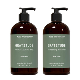 Muse Apothecary bottle front packaging showing Warm Cedar scent and elegant label