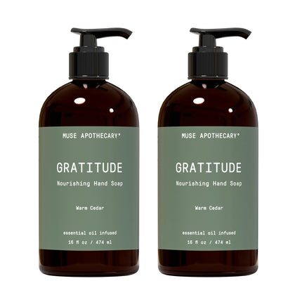 Muse Apothecary bottle front packaging showing Warm Cedar scent and elegant label