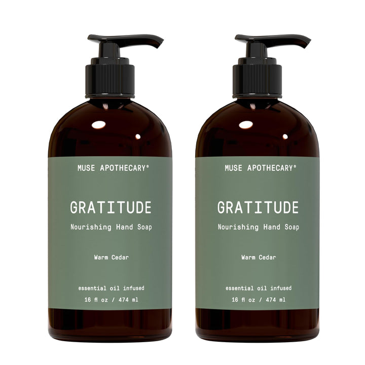 Muse Apothecary bottle front packaging showing Warm Cedar scent and elegant label