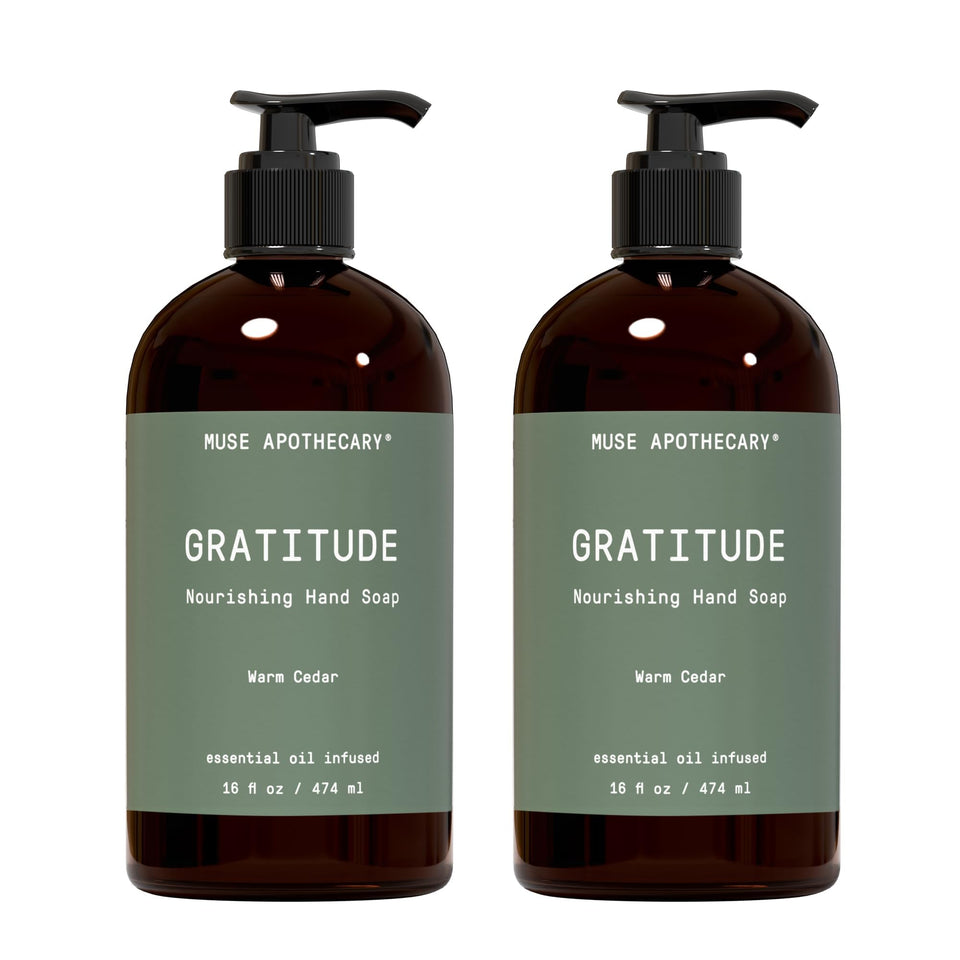 Muse Apothecary bottle front packaging showing Warm Cedar scent and elegant label