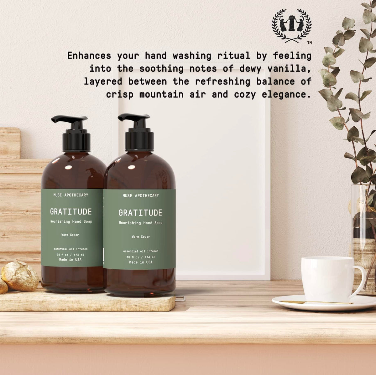 Muse Apothecary ingredient label close-up showing essential oils and clean-beauty claims