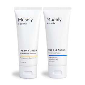 Musely front packaging showing cleanser and day cream for easy routine