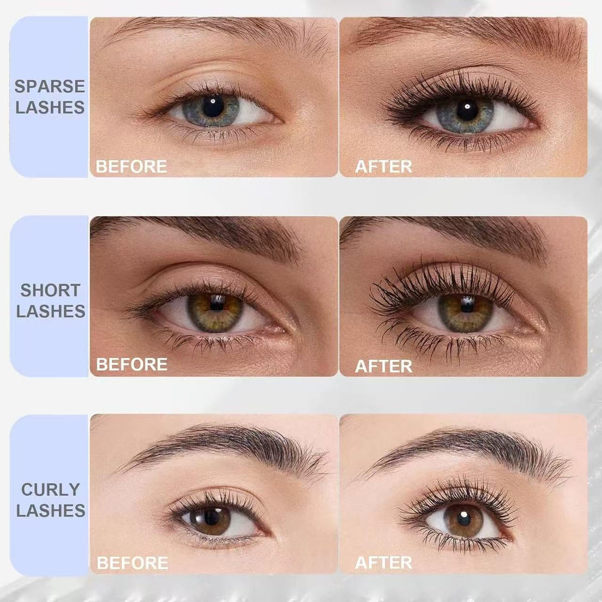 Musizlee mascara brush coated with formula showing smooth, non-clumping texture