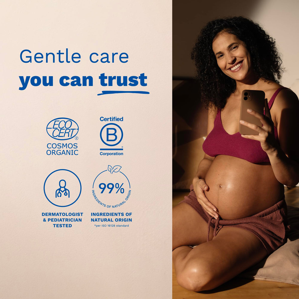 Mustela lotion applied on pregnant belly providing comfort and suppleness