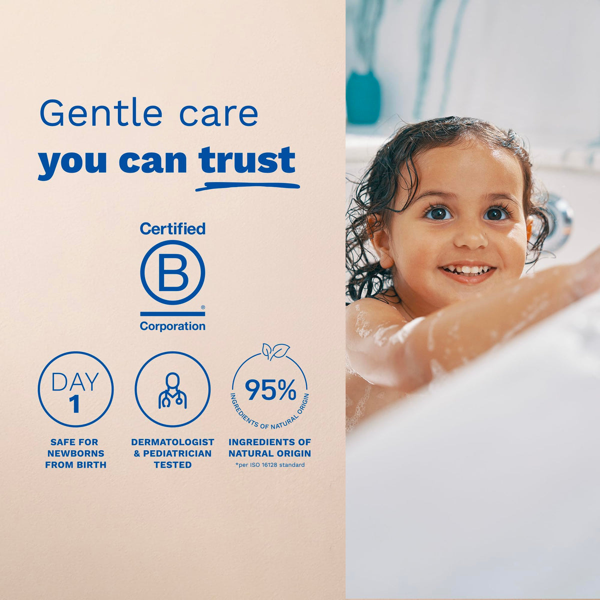 Baby being shampooed with Mustela gentle shampoo providing calm bath experience