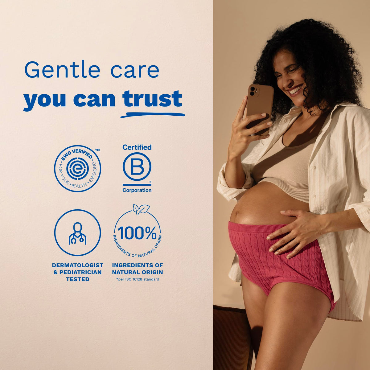Mustela applied in gentle belly massage illustrating easy daily application and comfort