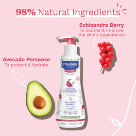 Mustela ingredient label highlighting Avocado Perseose for protection
