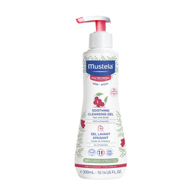 Mustela front packaging showing 10.14 fl oz bottle and calming design