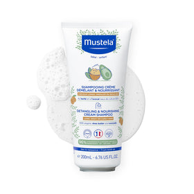 Mustela front packaging showing bottle and label, clear ingredient benefit