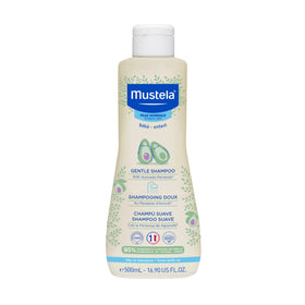 Mustela front packaging of gentle shampoo showing clean baby-safe design and reassurance