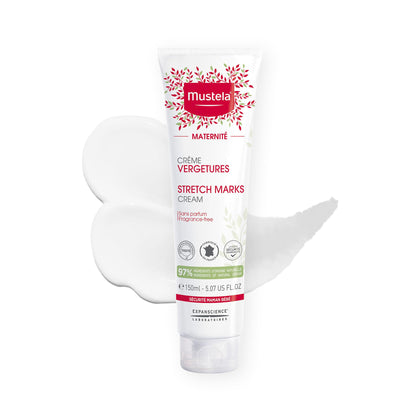 Mustela front packaging showing maternity stretch marks cream and benefits