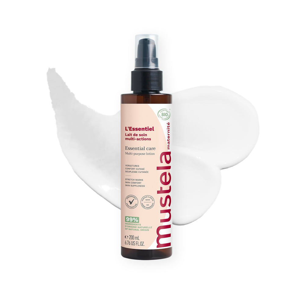 Mustela front packaging showing unscented maternity lotion and benefits