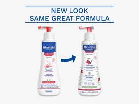 Mustela gel texture on hand demonstrating smooth, non-irritating foam