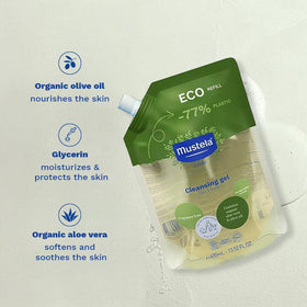 Mustela pump refill pouring gel for easy transfer and less waste