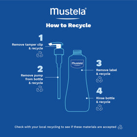 Mustela Stelatopia bottle next to a measuring cup showing 16.9 fl oz scale