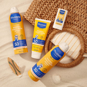 Mustela bottle beside common items showing 6 fl oz size for packing convenience