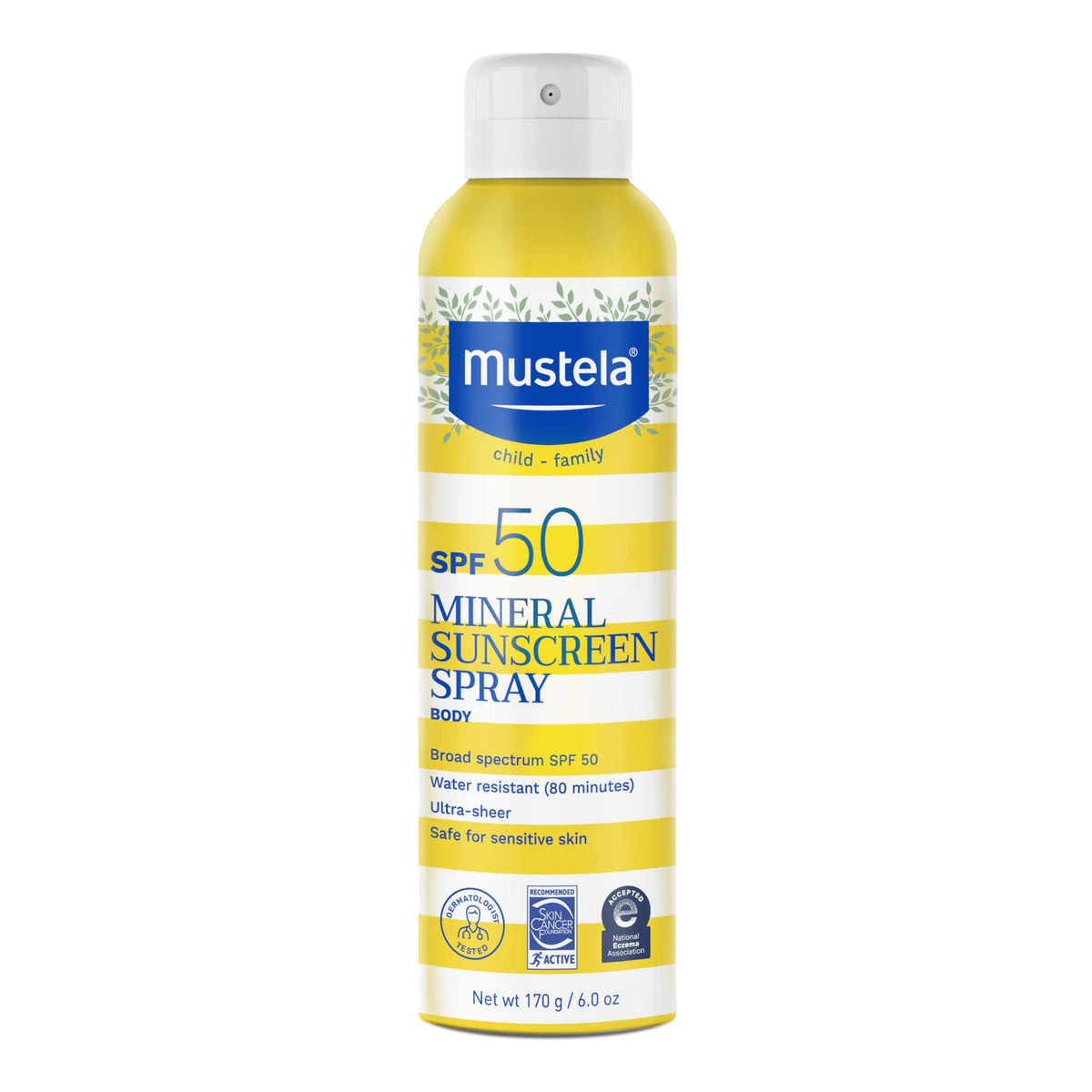 Mustela front packaging showing SPF 50 protection and gentle formula benefit