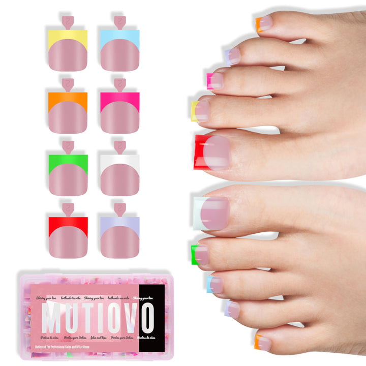 MUTIOVO front packaging showing 8 pastel French-tip colors and 240-piece kit benefit convenience