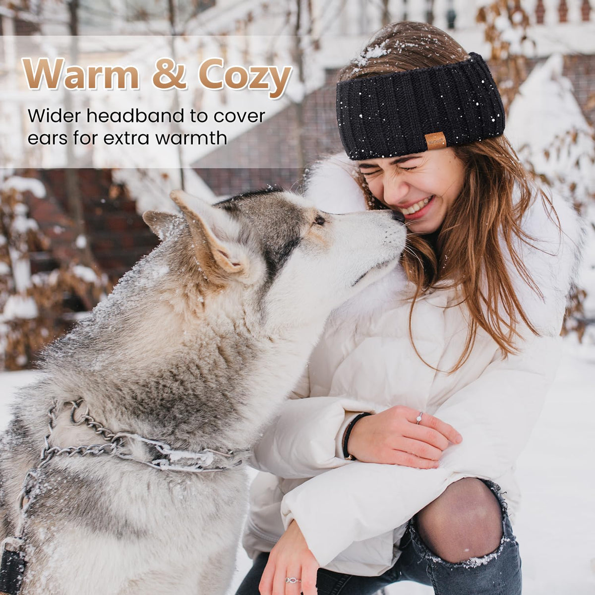 MUTKIS model wearing headband outdoors demonstrating wind protection