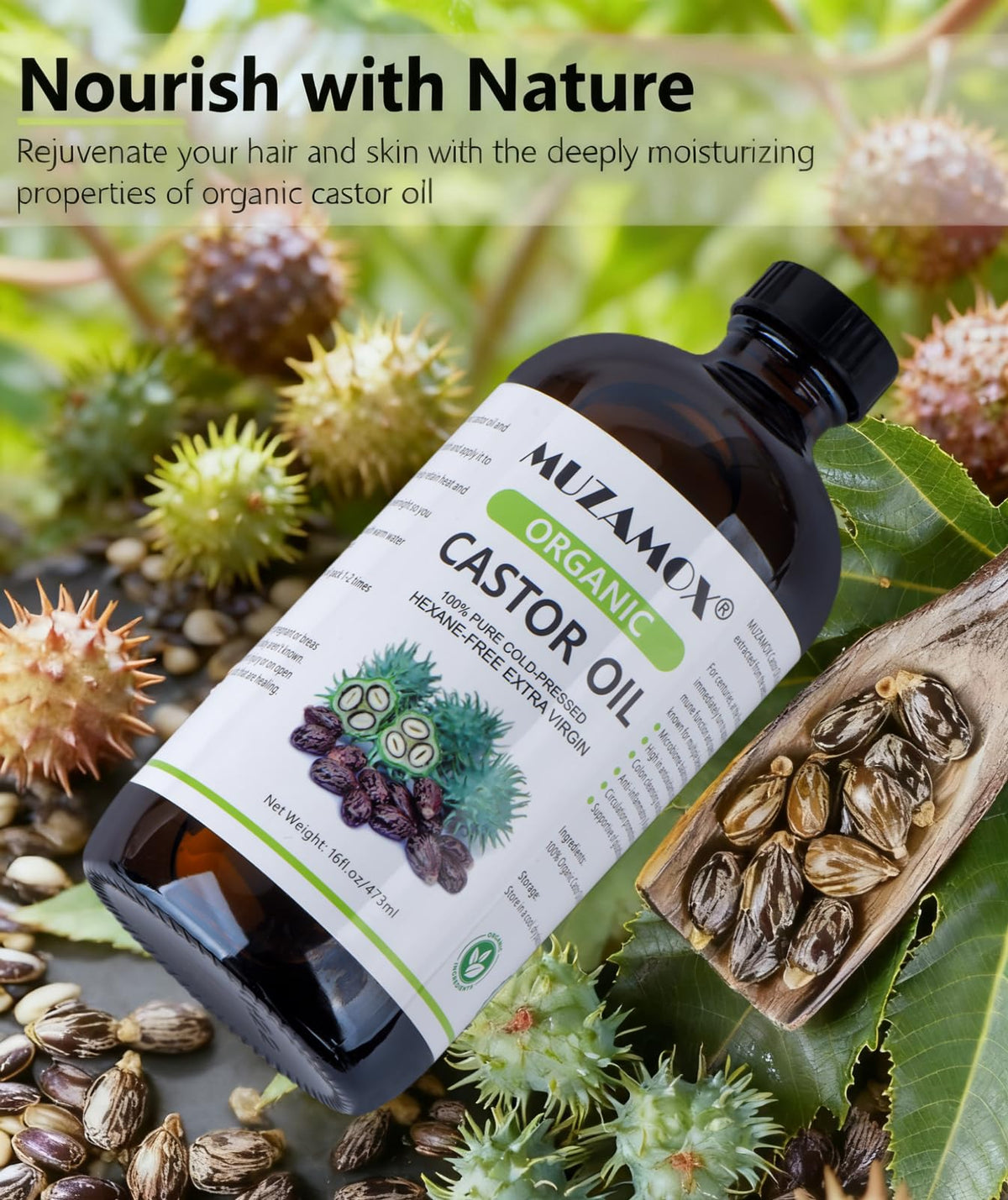 MUZAMOX castor oil pack setup on cotton flannel for at-home use