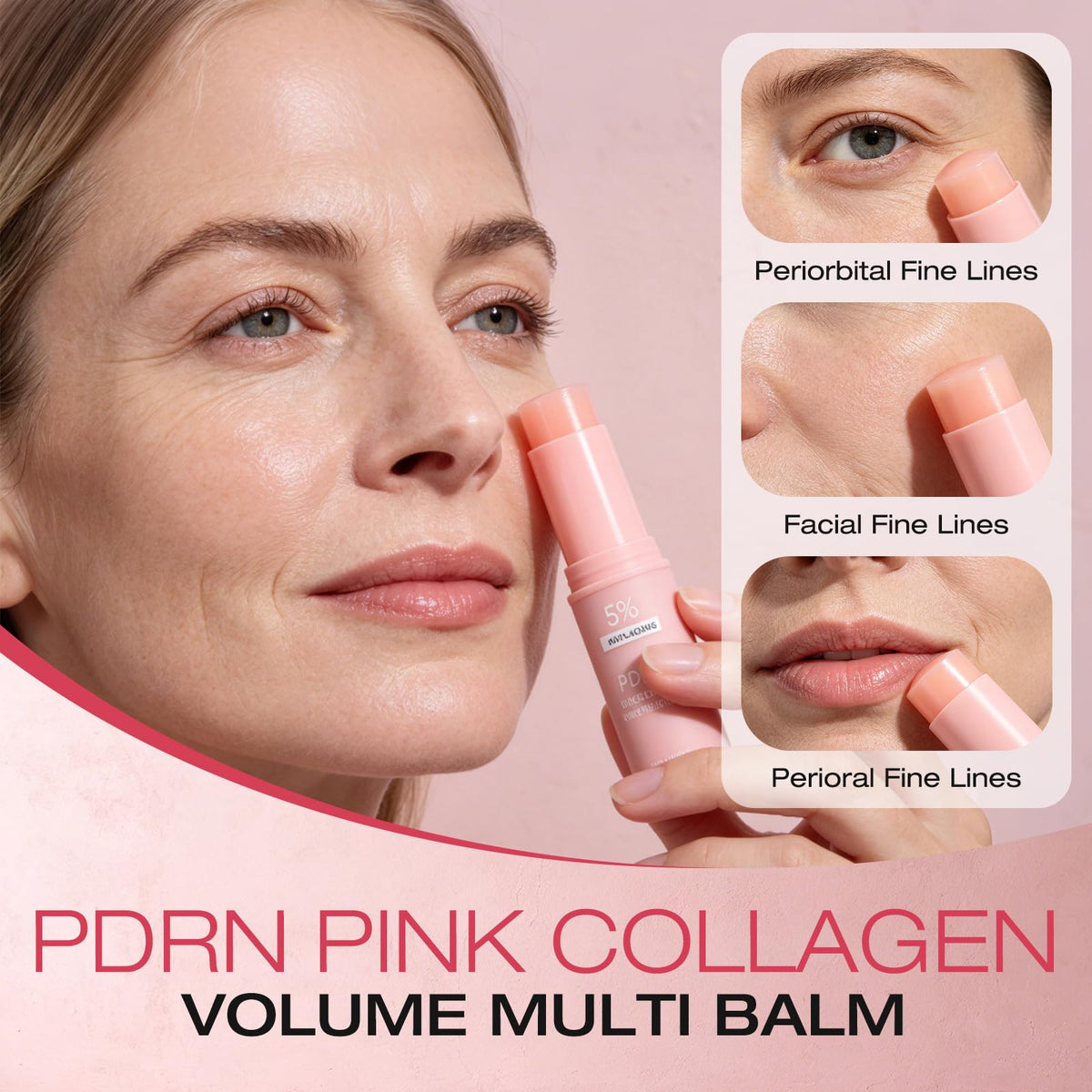 MWTTNM PDRN Pink Collagen balm stick open, showing applicator tip for mess-free use