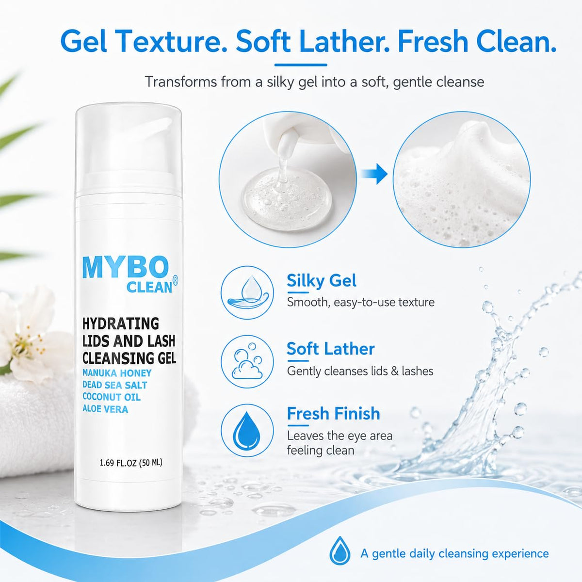 Myboclean in use with eyelid cleansing brush demonstrating thorough cleaning