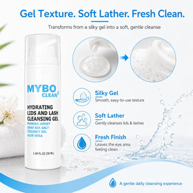 Myboclean in use with eyelid cleansing brush demonstrating thorough cleaning