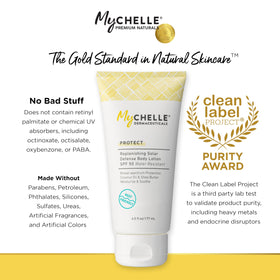MyChelle applied on forearm scale comparison demonstrating coverage and feel benefit