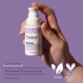 MyCHELLE serum texture on skin demonstrating lightweight absorption and smooth finish