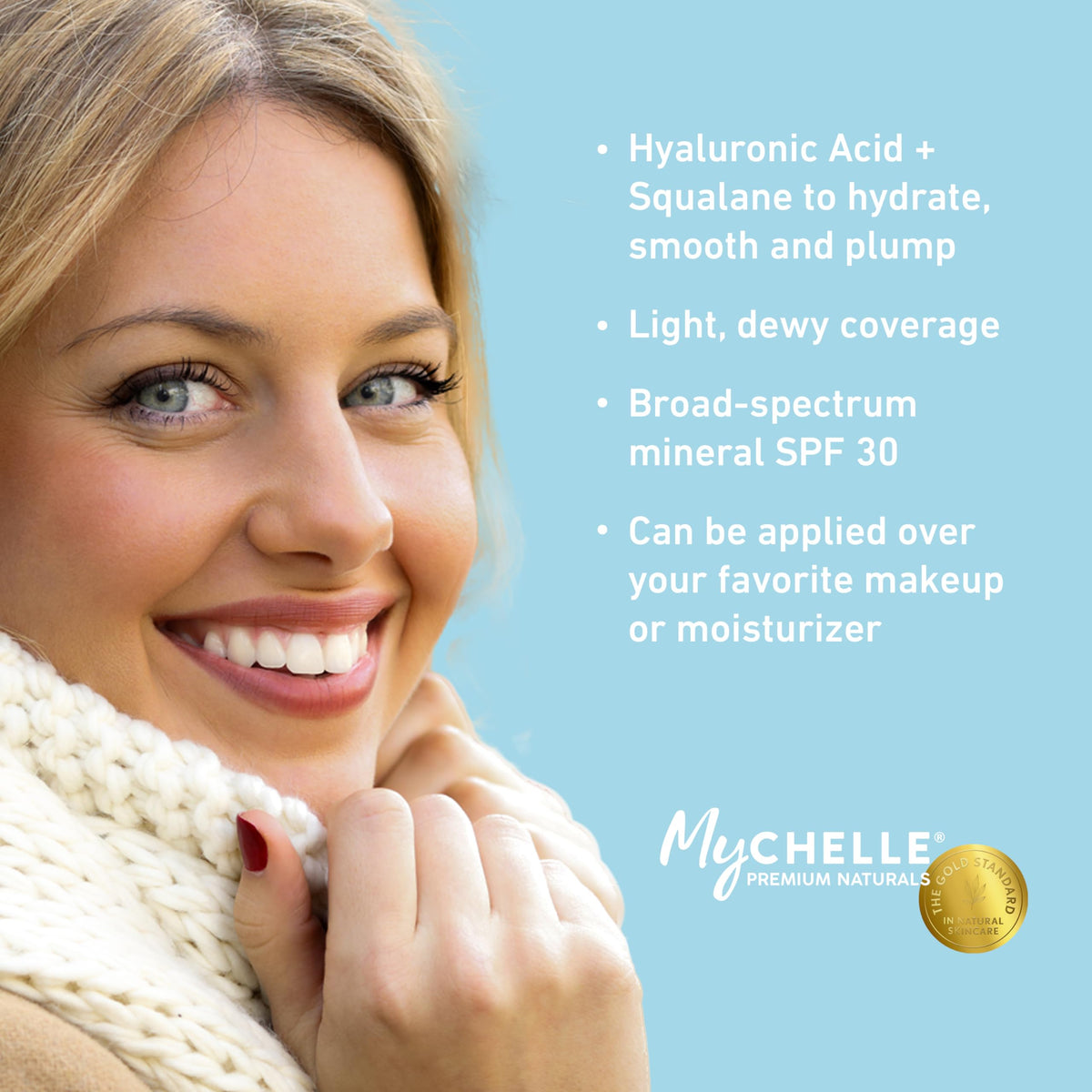 MyCHELLE application on hand showing tinted coverage and blended natural finish