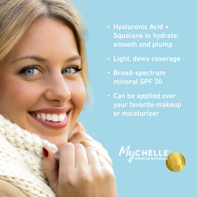 MyCHELLE application on hand showing tinted coverage and blended natural finish