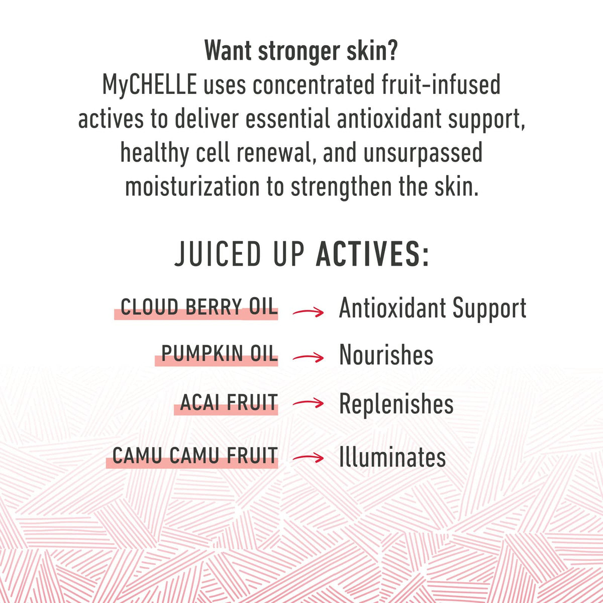 MyChelle ingredients display with cloudberry and pumpkin seed emphasizing antioxidant benefits