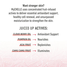 MyChelle ingredients display with cloudberry and pumpkin seed emphasizing antioxidant benefits