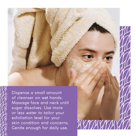 MyCHELLE cane sugar granules close-up highlighting gentle exfoliation benefit
