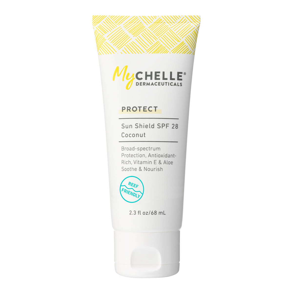 MyChelle front packaging tube showing SPF 28 and coconut scent benefits