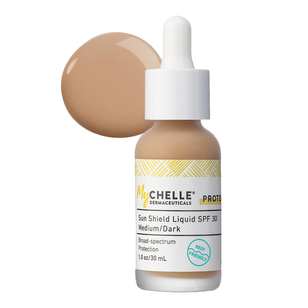 MyChelle Sun Shield front packaging showing tinted bottle and SPF 30 for easy identification