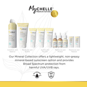 MyChelle applied on forearm at beach showing reef-safe sunscreen confidence