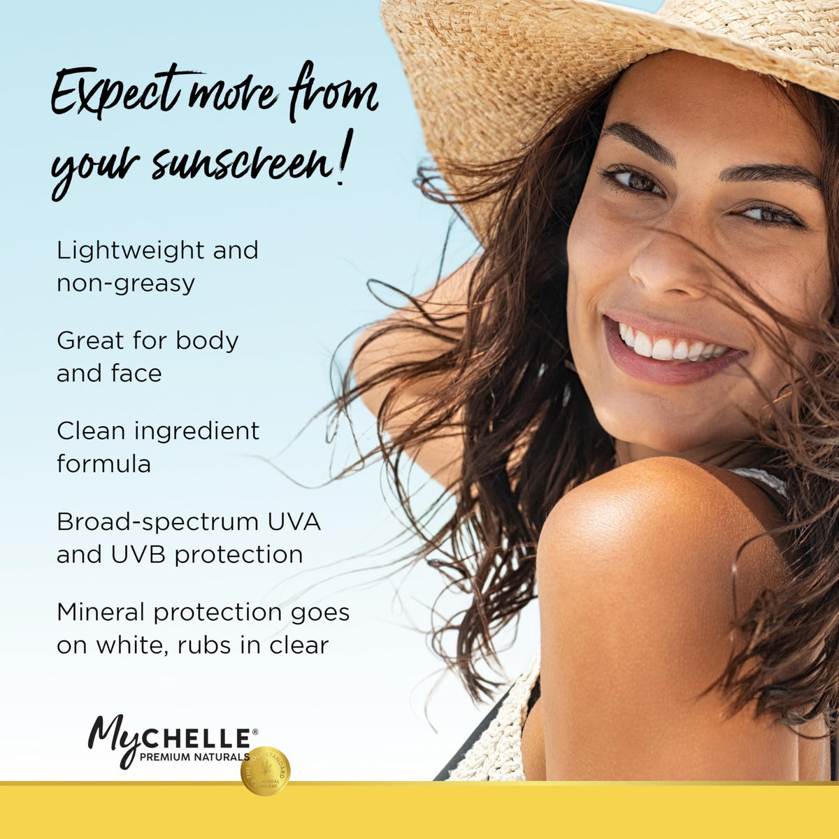 MyChelle lotion texture spread on skin showing smooth, non-greasy finish